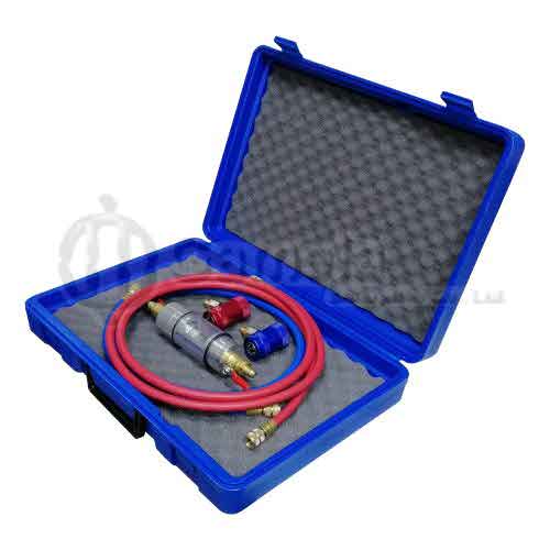 58949K-2 - Refrigerant-Checking-Tube-packed-in-plastic-case-with-1-8M-blue-and-red-hose-90-degree-manual-quick-coupler-H-and-L-For-R1234yf